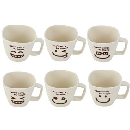 A Cup Of Christmas Tea - Don't Worry, Be Happy Man Ceramic Tea Cup Face, Set of 6