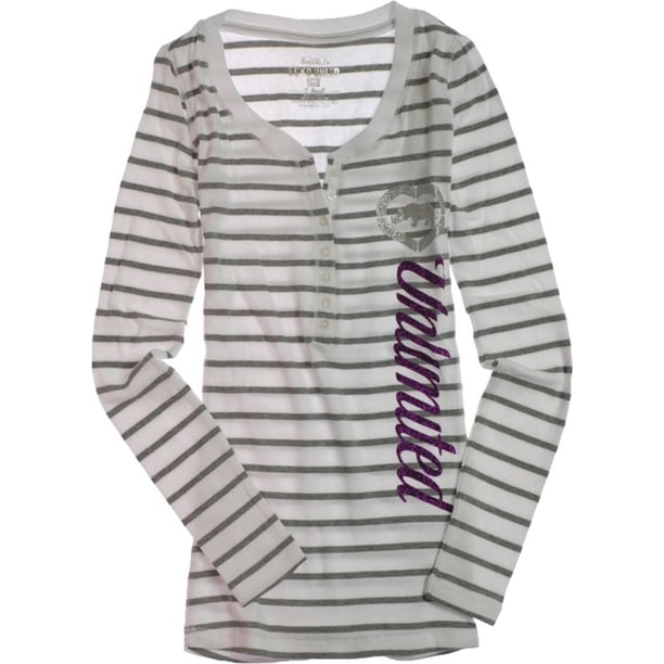 Camiseta Henley L/s Stripe Ecko Unltd. para mujer blanca pequeña