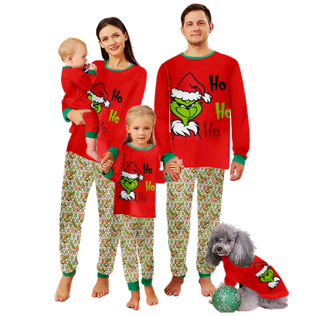

FUNIER Matching Family Christmas Pajamas Christmas Santa Monster Cartoon Print Baby-Kids-Adult-Pet Size 2-Piece Top and Pants Bodysuits Unisex Pajamas Set
