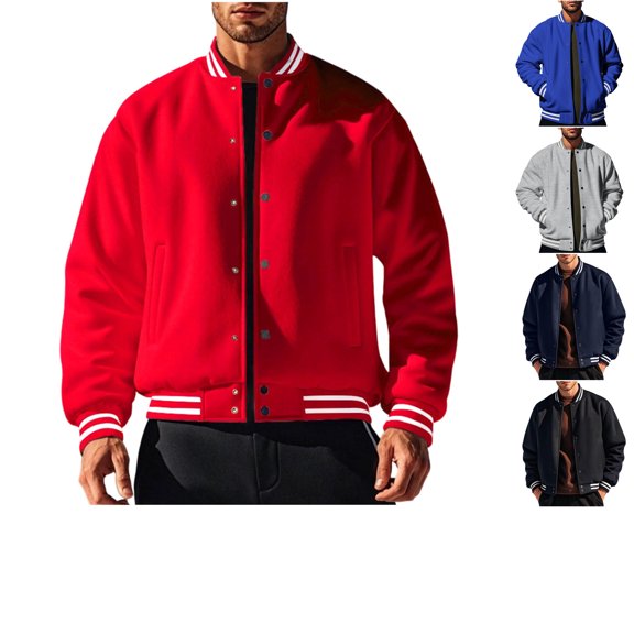 ZUBKTE Men's Windproof Long Sleeve Stand Collar Button Down Jacket Full Length Solid Casual Outerwear Chest Pockets S-3XL