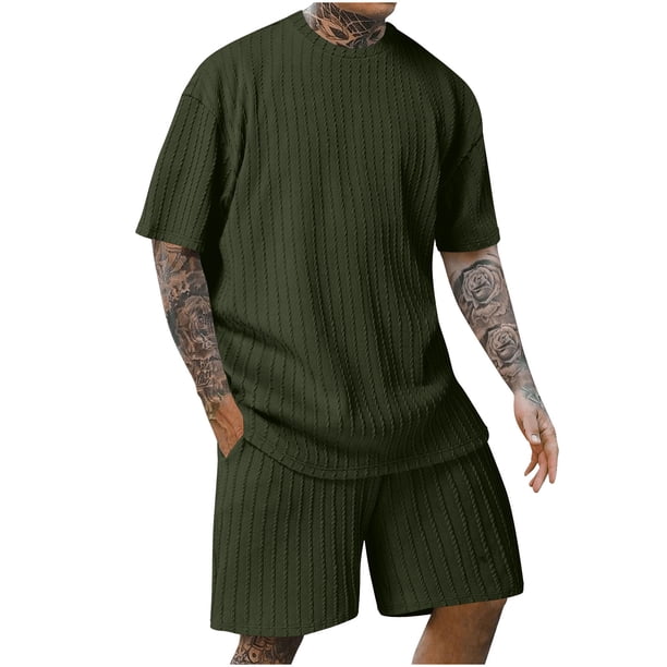Traje Deportivo Perforado de los Hombres, Moda de Manga Corta Cuello Redondo de Ocio para el Desgaste Casual Y de Playa, Blusa Atlética de Poliéster Suave