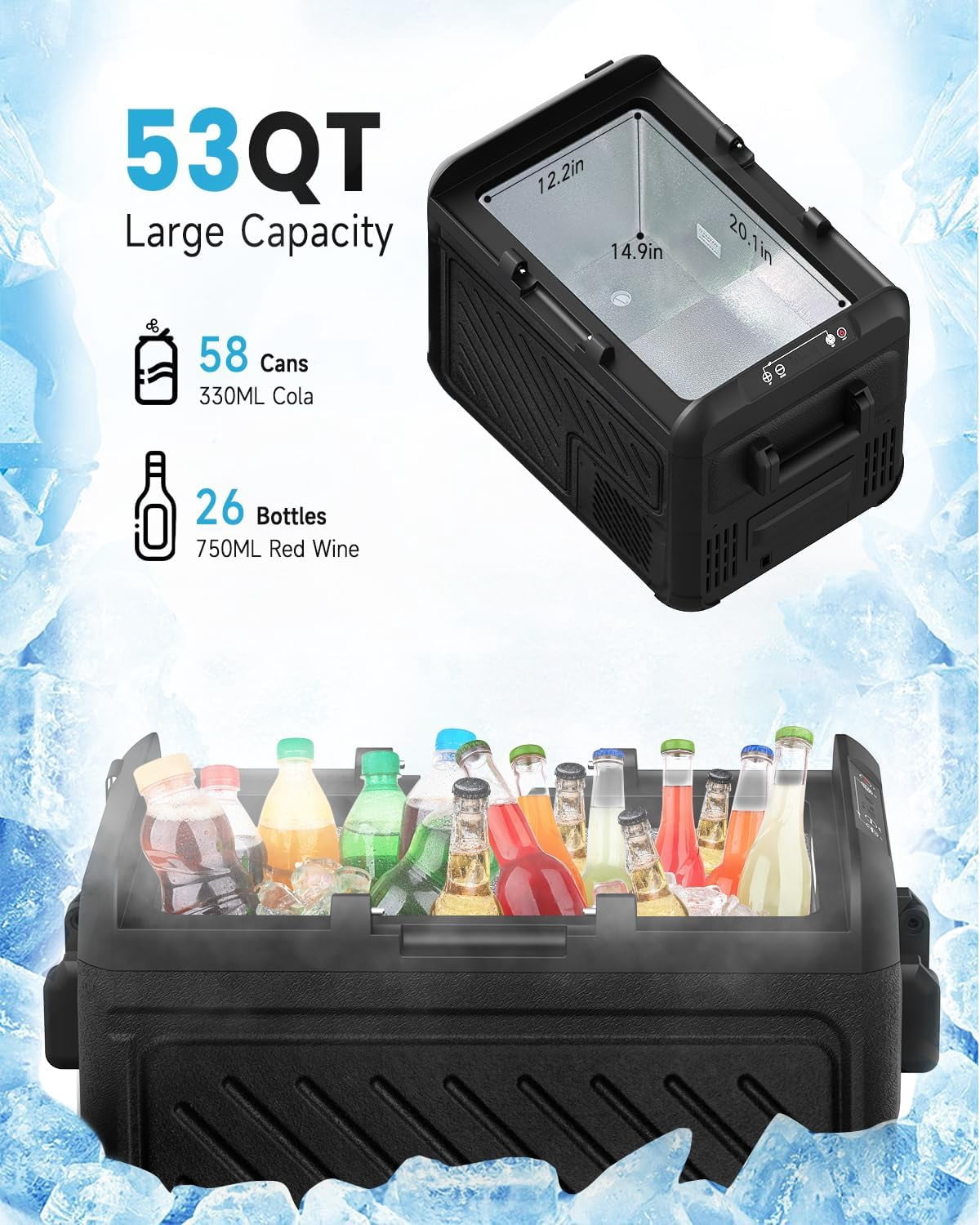 Car Refrigerator, RV Refrige with 12/24V DC & 110-240V AC, Portable Freezer Electric Compressor Cooler For Car, RV, Camping, Travel, Fishing, Outdoor or Home Use