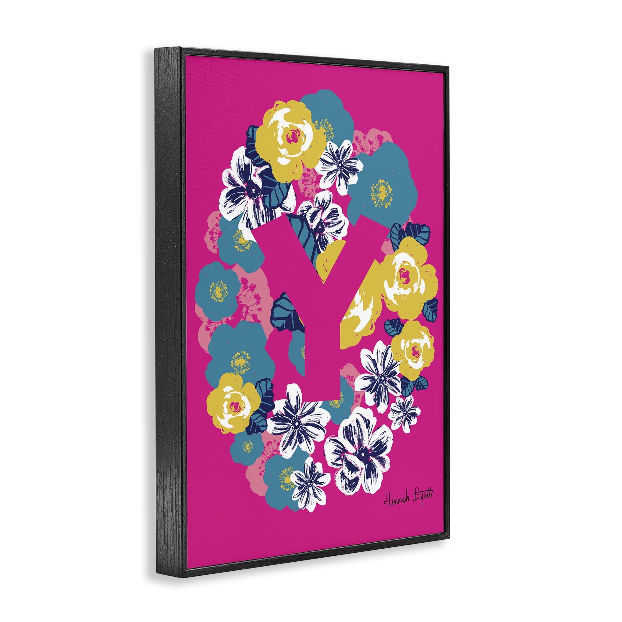 Stupell Industries Floral Bloom Letter Y Botanical & Floral Painting Black Framed Art Print Wall Art, 12 x 18