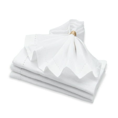 

All Cotton and Linen Napkins - Napkins Cloth Washable - Cloth Napkins Set of 4 - White Hemstitched Napkins - Cotton Dinner Napkins - Farmhouse Napkins - 18x18