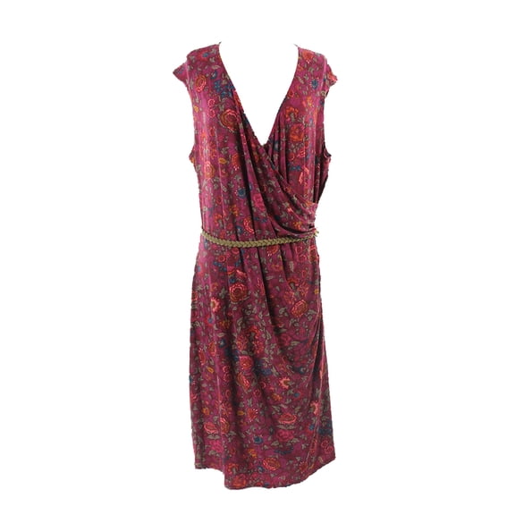 Lauren Ralph Lauren Plus Size Burgundy Floral Faux-Wrap Dress 2X