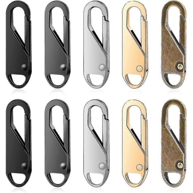 10 Pcs Zipper Pull Tab Detachable Zipper Pull Metal Zipper Replacement Slider Heads Universal Zipper Repair Kit For Jackets Luggage Backpacks Purse Co