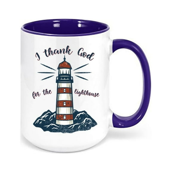 Lighthouse Mug, I Thank God For The Lighthouse, Lighthouse Coffee Cup, Christian Mug, Lighthouse Cup, Religious Mugs, Gift For Her, Jesus, BLUE