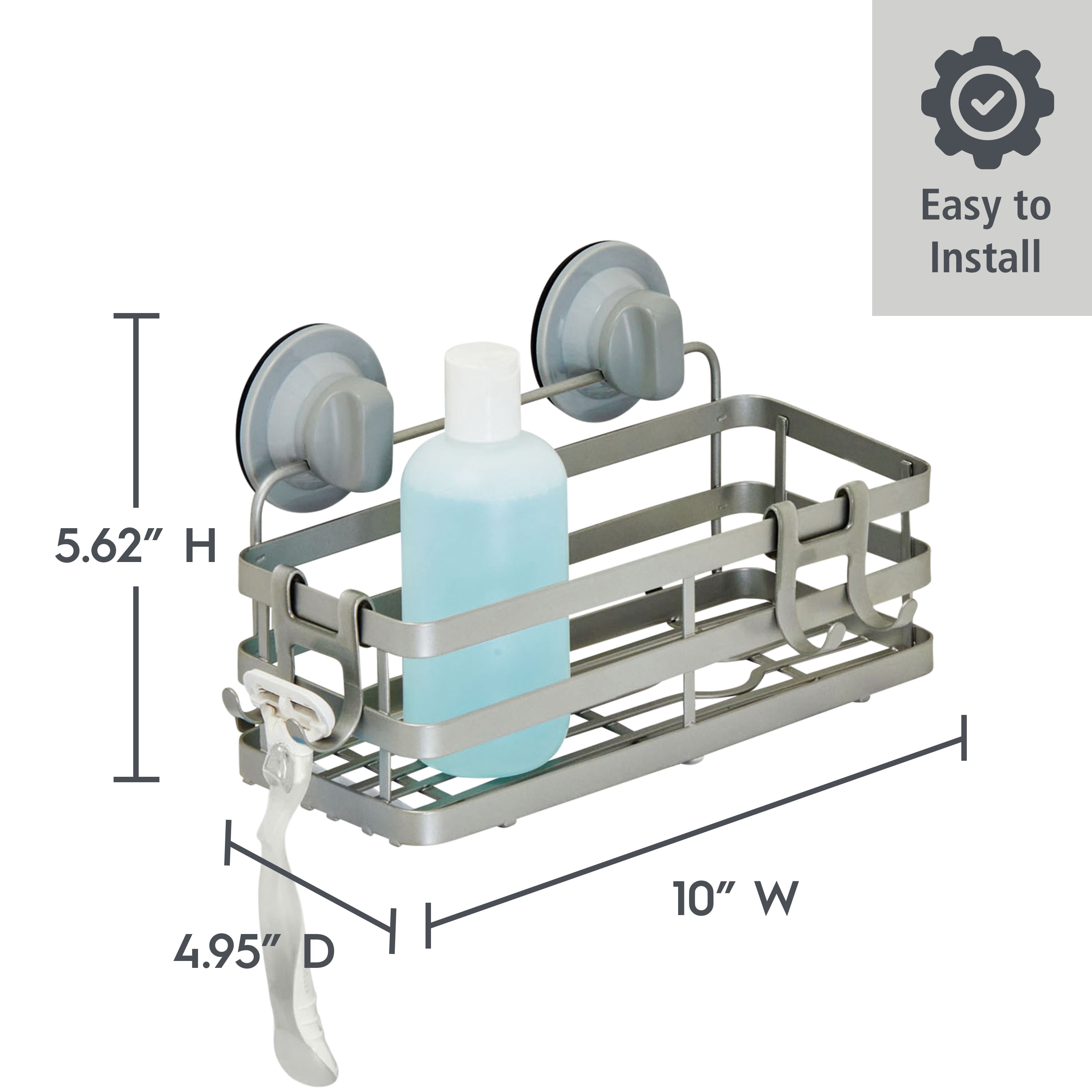 Better Homes & Gardens Adhesive or Suction Mount Shower Storage Basket, Satin Nickel