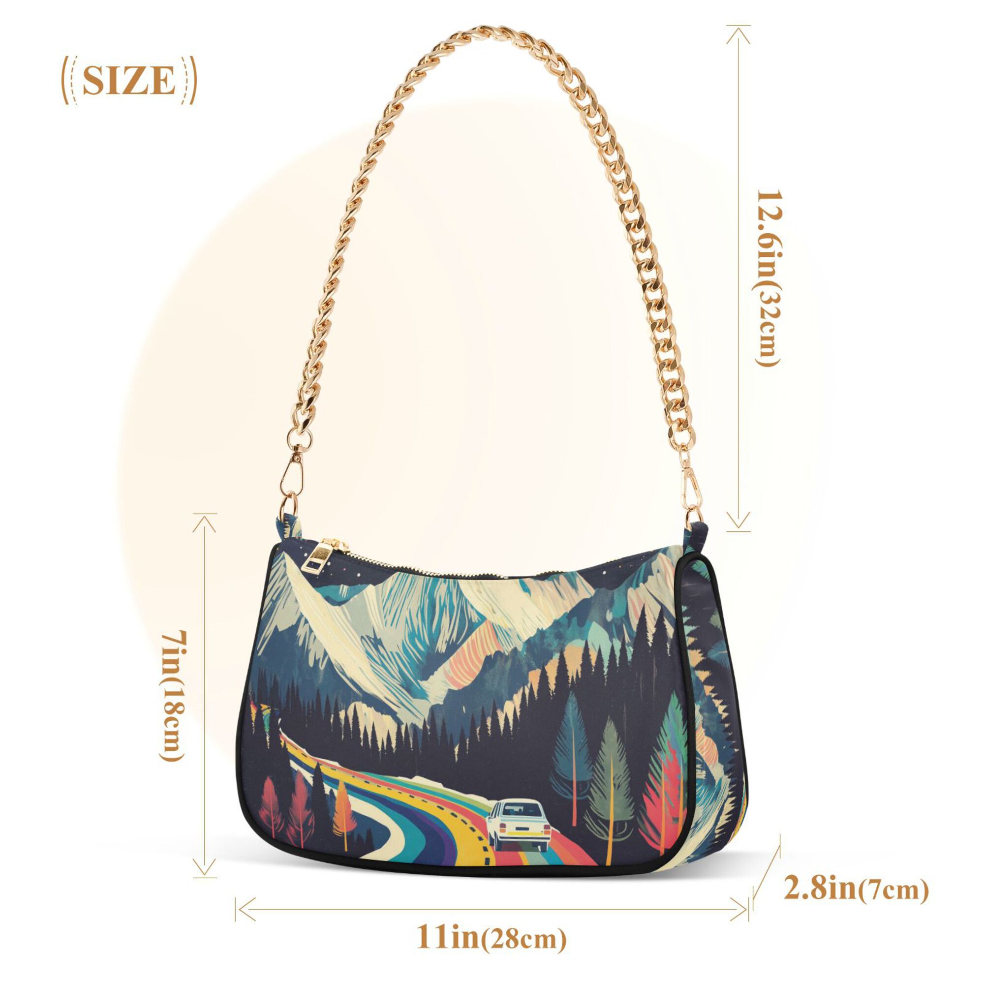 FORMRS Womens Shoulder Bag with Chain Strap Clutch Purse Cute Tote Handbag, Evening Mountain Road
