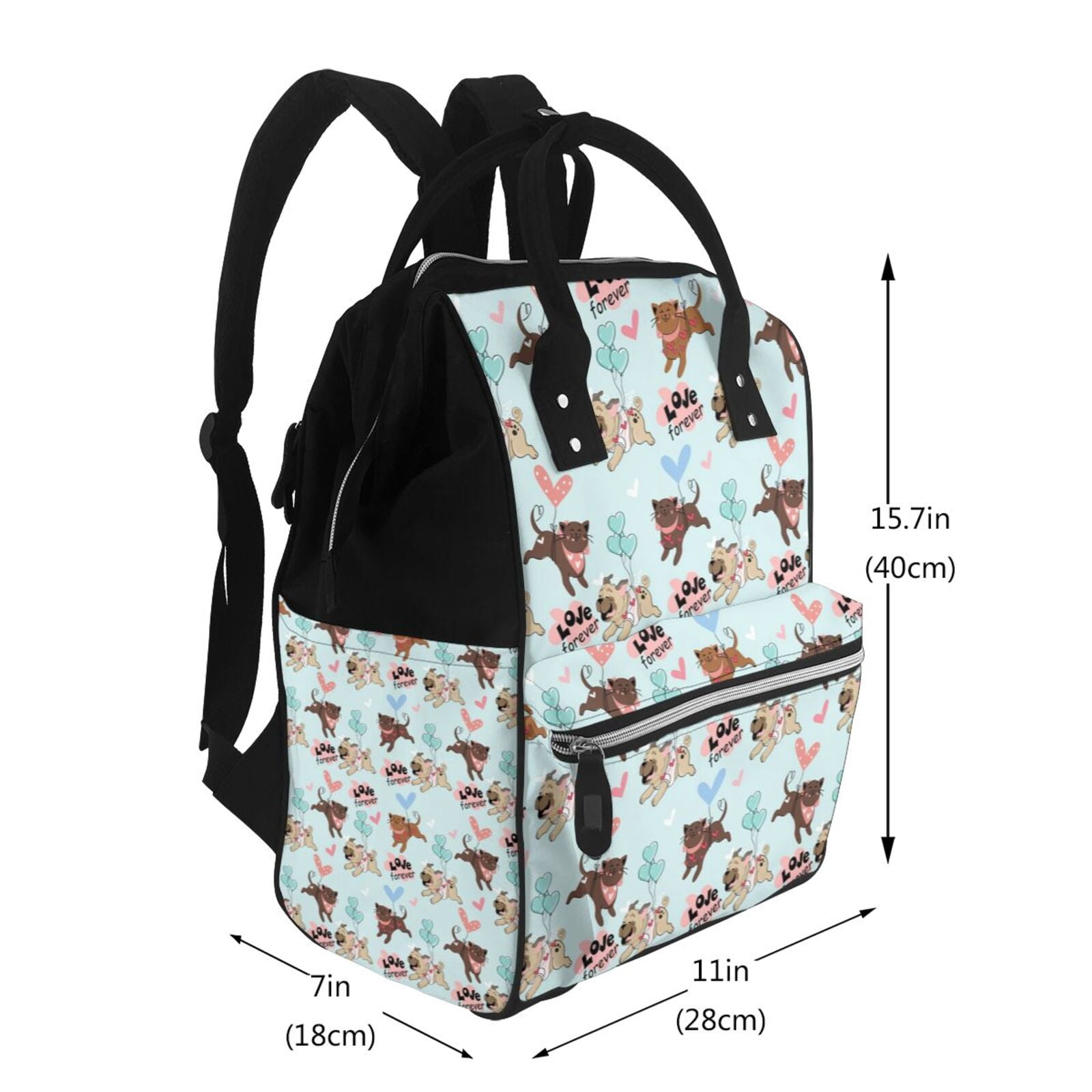 Ratiio Cute Pug Dogs Mummy Backpack - Waterproof Twill Canvas, Large Capacity Diaper Bag with Multiple Pockets and Adjustable Straps