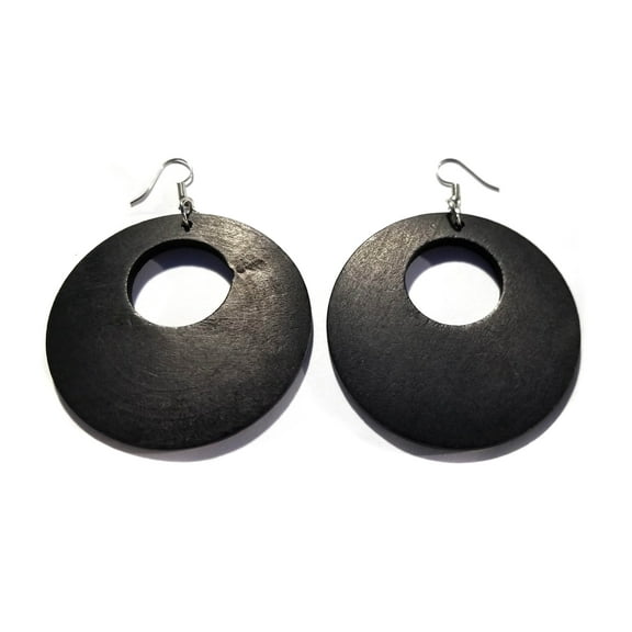 Black Wood Circle Hoop Earrings 2.5 inch