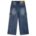 thumbnail image 2 of KIDSCOOL SPACE Girls Denim Cargo Pants 5-13Y, Wide Leg Jeans With Flap Pockets for Kids,Mid Blue,4-5 Years, 2 of 6