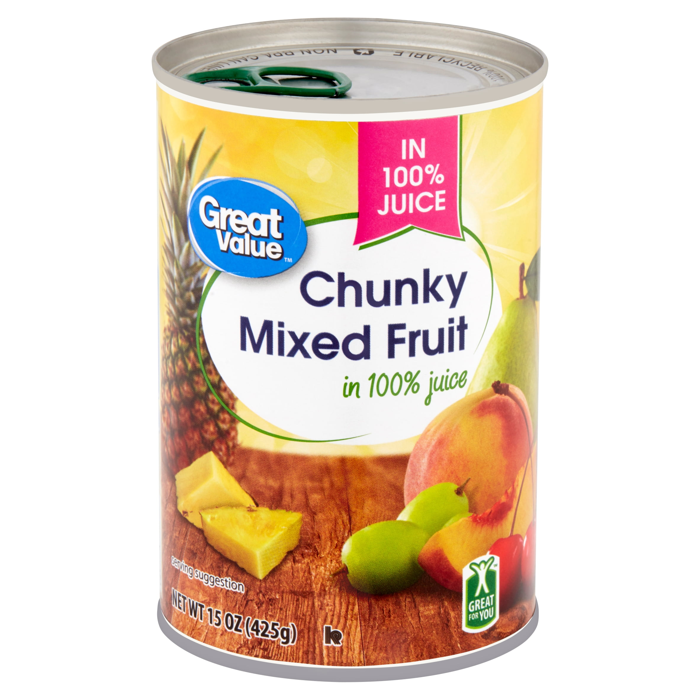 Great Value Chunky Mixed Fruit in 100 Juice, 15 oz
