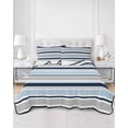 thumbnail image 2 of Quilt King Size Bedding Set, Navy Blue Gray Striped Reversible Summer Quilt 3 Pieces, Farmhouse Stripes Modern Abstract Art Lightweight Bedspreads Coverlets with 2 Pillow Shams for All Seasons, 2 of 5