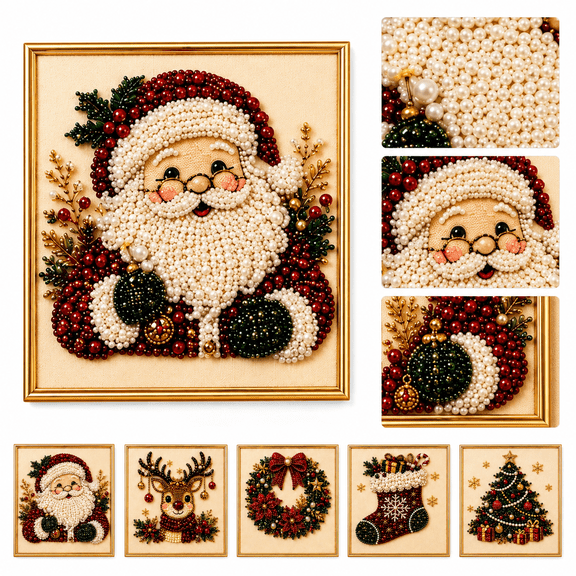 Christmas Diamond Art Kit, 20 x 20 cm DIY Pearl Painting with ABS Base, Beginner Holiday Craft for Adults Family Shelf Mantel Tabletop Indoor Decor, 1 Set