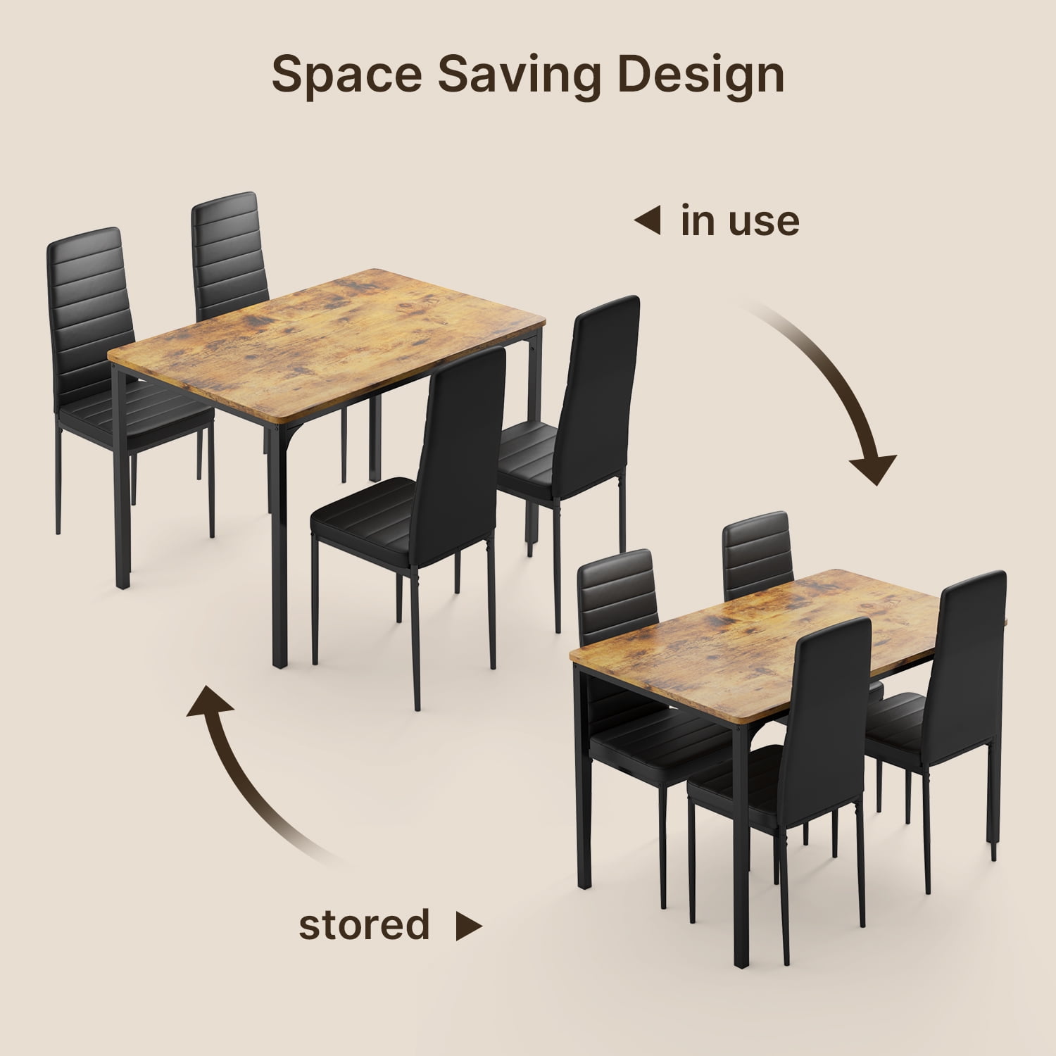Aiho 5-Piece Dining Table Set for 4, Faux Marble Top & 4 Upholstered Chairs - Bar & Breakfast Nook, Retro