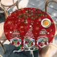 thumbnail image 2 of Red Gnomes Christmas Round Tablecloth, Fitted Table Cover with Elastic for 55"-60" Round Tables, Xmas Ball Gifts Snowflake Table Cloth Outdoor Indoor Dinning Party Waterproof Tablecloths, 2 of 7