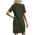 thumbnail image 4 of Zpanxa Women's Beach Swimsuit Coverup V Neck Short Sleeve Cover Up Swimwear Bikini T-Shirt Dress with Pockets Sundresses for Women Army Green B S, 4 of 4