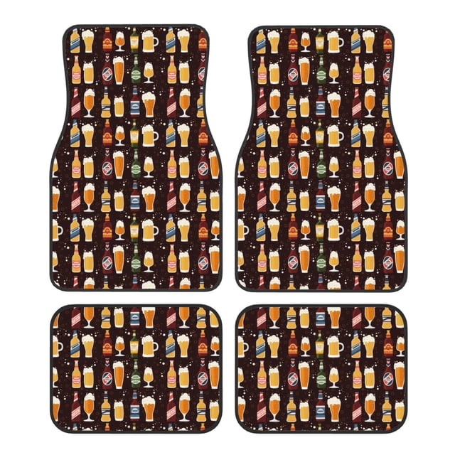 Balery Beer Bottles1 Juego de 4 Alfombrillas para Auto, Revestimientos de Caucho Resistente, Diseño Antideslizante