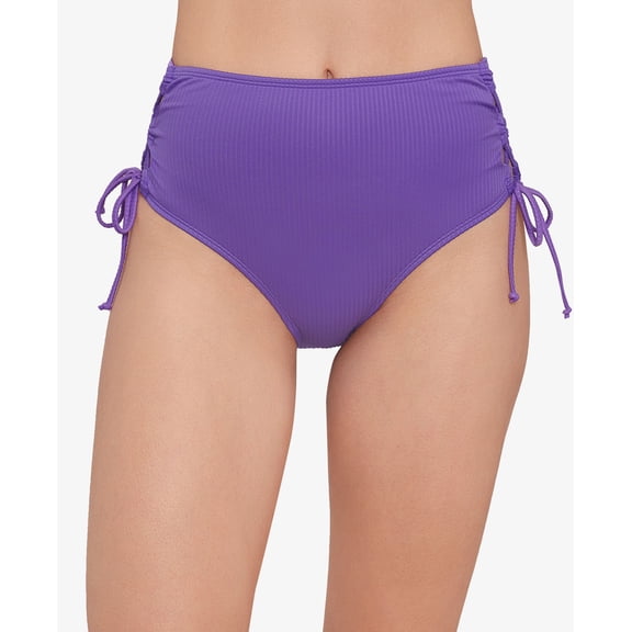 Salt   Cove Junior's Raised Rib Lace Side Bikini Bottoms Swimsuit Purple Size Medium