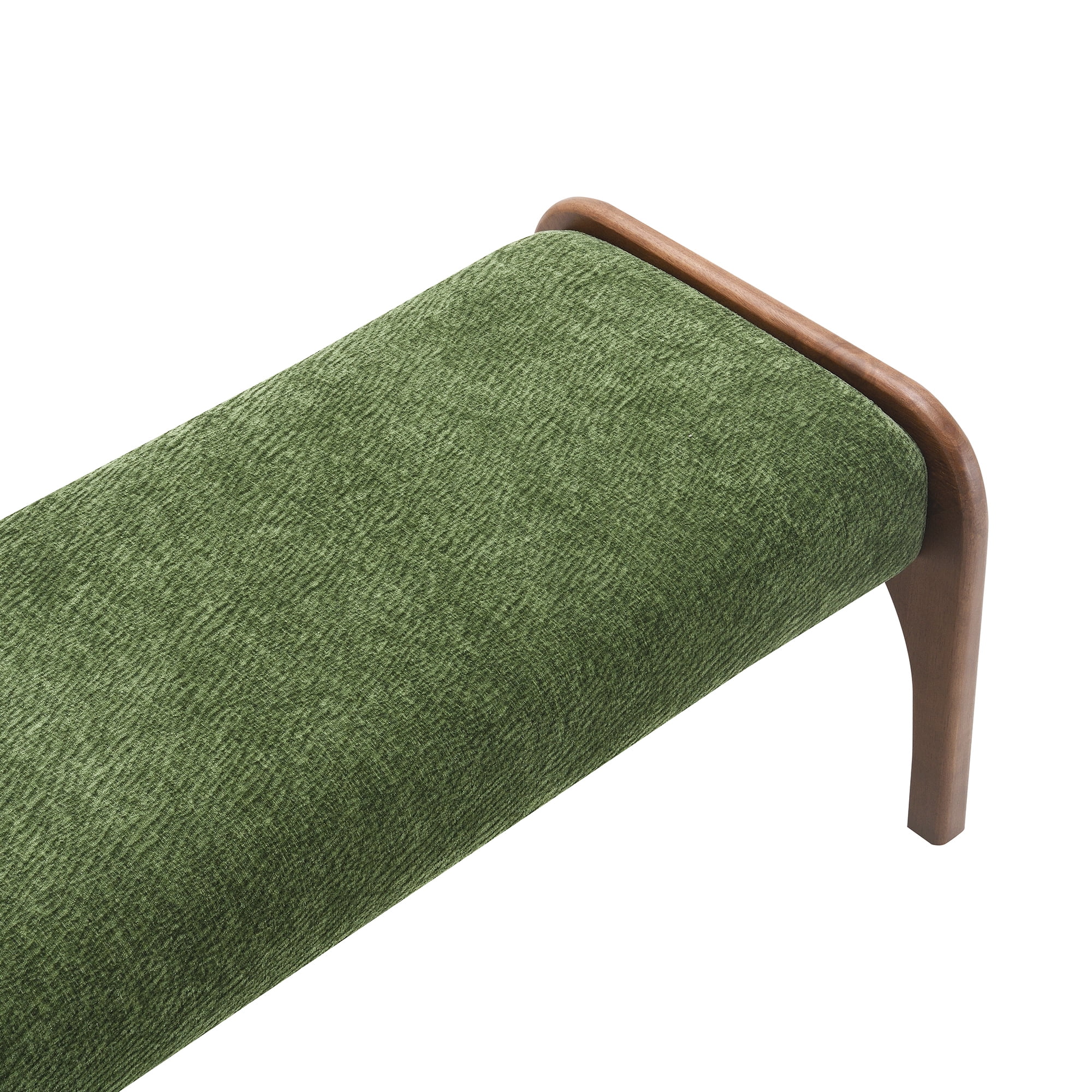 HOQBN Upholstered Long Bench, Modern Dining Bench with Soft Chenille Fabric &Rubber Wood Legs for Kitchen Table, Bedroom, Entryway Green
