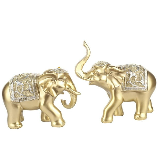 Esculturas de elefante de resina Feng Shui, estatuas de tronco para decoración de oficina y hogar. dorado