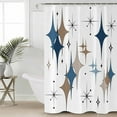 thumbnail image 4 of Blue Brown Geometric Bohemian Shower Curtain for Bathroom, Vintage Mid Century Star Waterproof Shower Curtains Washable Quick Dry with Hooks Bathtub Curtains 72x72 IN, 4 of 7