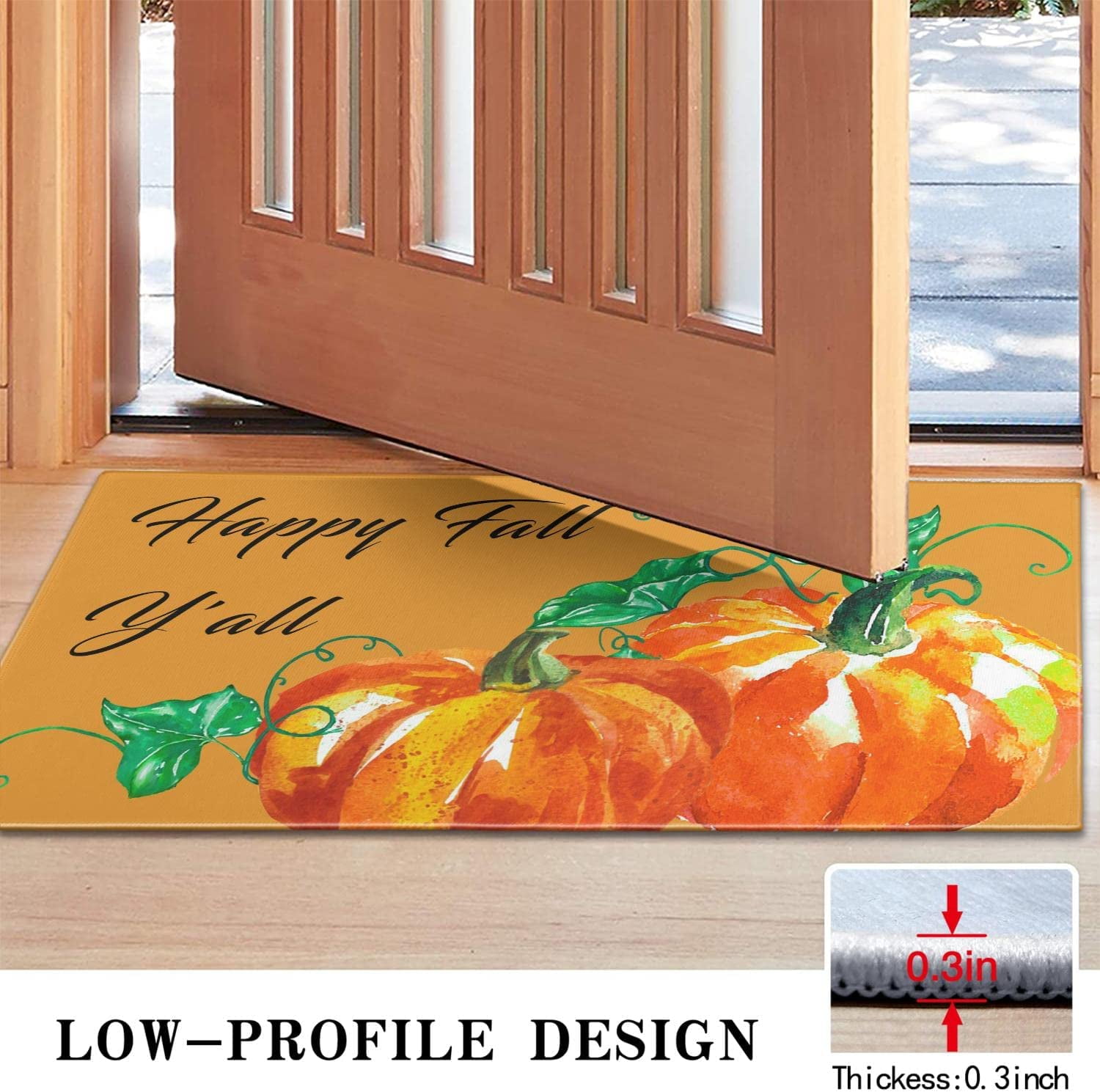 Pumpkin Rug Happy Fall Yall Rugs Fall Door Mat Floor Door Rug Outdoor & Indoor Rugs for Front Door Patio Non-Slip Rubber Entrance DoorMats 30" X 17"