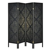 Haidera 4-panel Damask Pattern Folding Screen Black