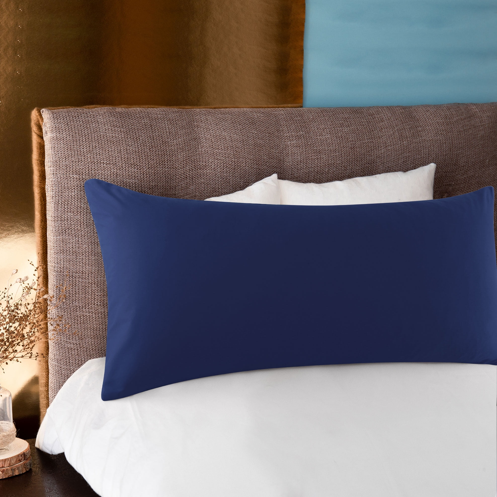 Navy Solid Set of 2 King Pillow Cases Egyptian Bedding 300 Thread-Count