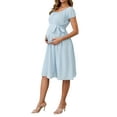 thumbnail image 4 of INSPIRE CHIC Women Maternity Dresses Boho Waist Belt Short Sleeve Summer Church XX-Large Blue, 4 of 6