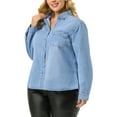thumbnail image 5 of Agnes Orinda Women's Plus Size Long Sleeve Point Collar Denim Casual Shirt 1X Light Blue, 5 of 9