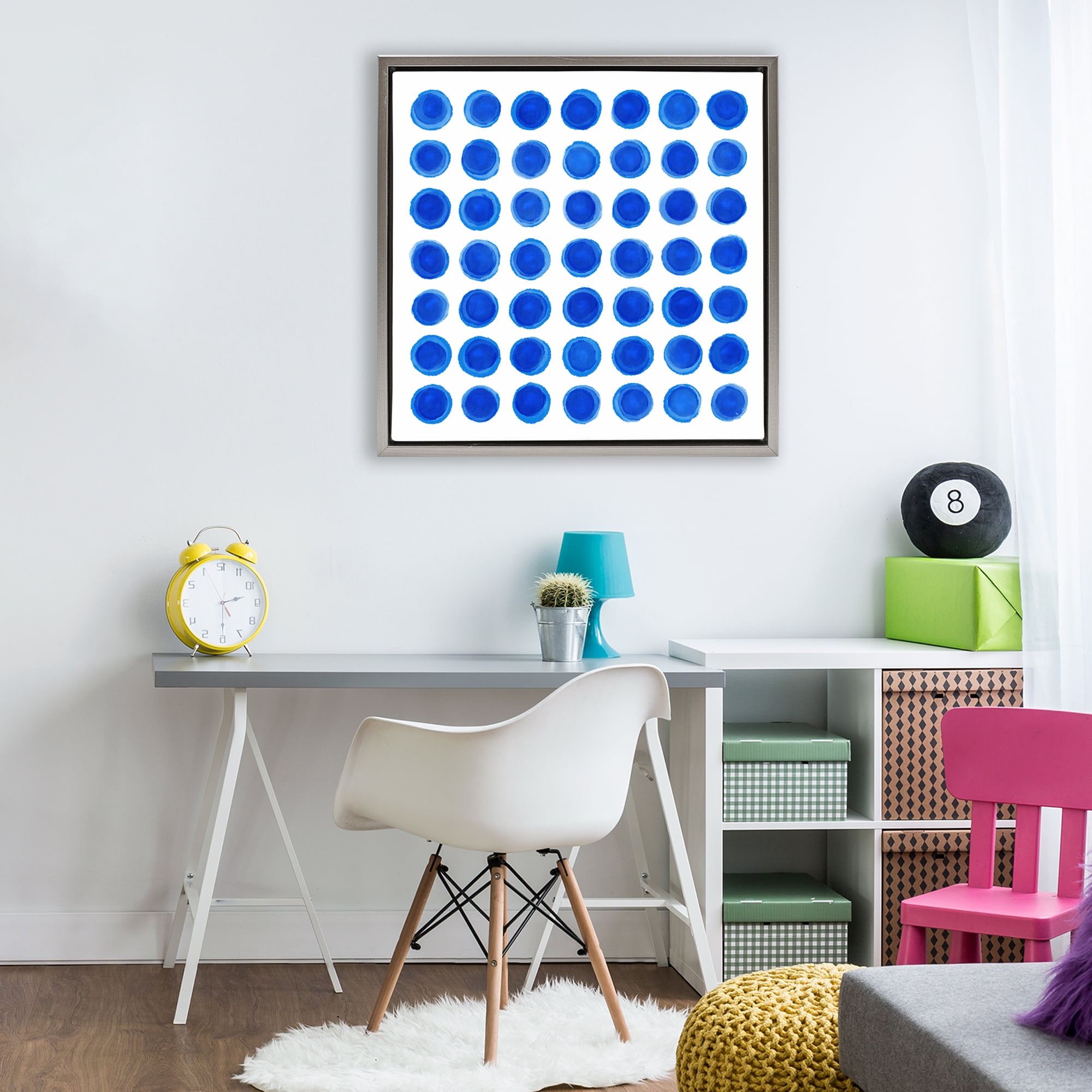 Stupell Industries Blue Dots Uniform Pattern Gray Framed Floater Canvas Wall Art, design by Martina Pavlova