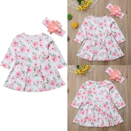 

Cute Toddler Children Baby Girl Flowers Princess Party Dress Headband Outfit Set