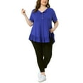 thumbnail image 3 of Agnes Orinda Plus Size T Shirts for Women Henley V Neck Button Up Short Sleeve Ruffled Hem Blouses Tops 4X Royal Blue, 3 of 7