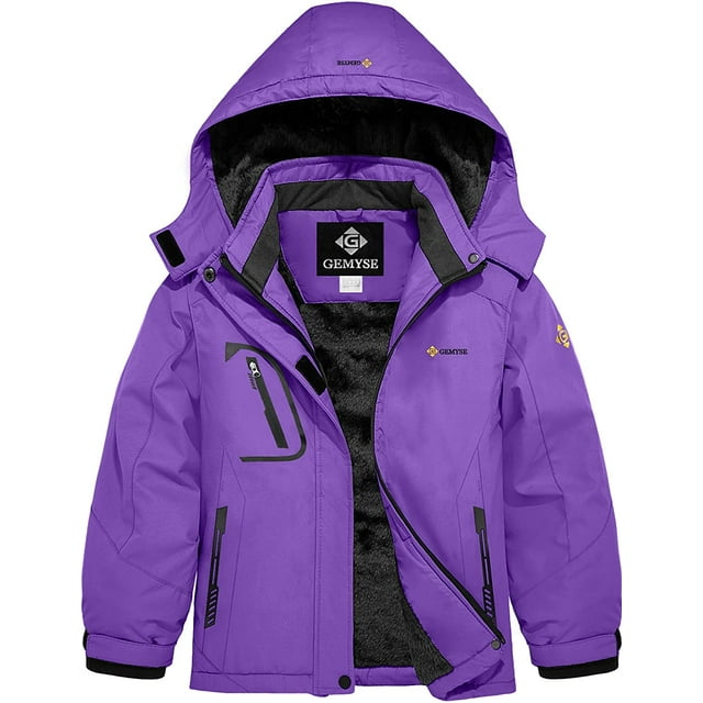 Girl's Waterproof Ski Snow Jacket Fleece Windproof Winter Jacket with Hood