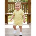 thumbnail image 4 of BemeyourBBs 2Pcs Toddler Baby Boy Summer Outfits Infant Baby Boys Summer Clothes Short Sleeve Lapel Collar Solid Color Jacquard Shirt Tops and Elastic Waist Shorts Set, 4 of 9