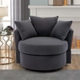 thumbnail image 2 of Barrel Chair, Modern Swivel Accent Chair Sofa Barrel Chair with 3 Pillows, Oversized Linen Upholstered 360° Swivel Round Leisure Chair with Metal Base, Accent Lounge Swivel Chair for Living Room, 2 of 7
