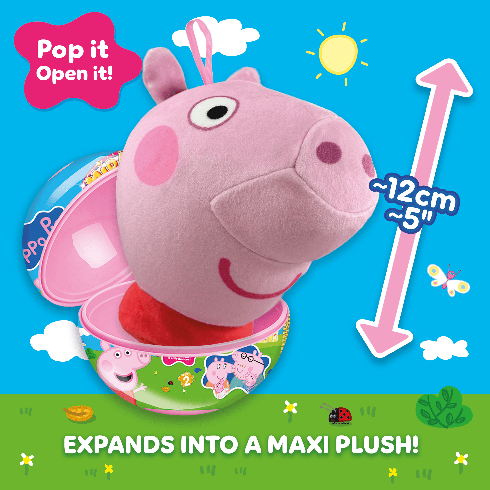 Miraball Surprises Peppa Pig - Pack of 3, Blind Capsule Toys with Expandable Memory Foam Plush & Stickers - Fun Mystery Plush Balls for Kids Collectible Toy Surprises, Party Favors, Gifting