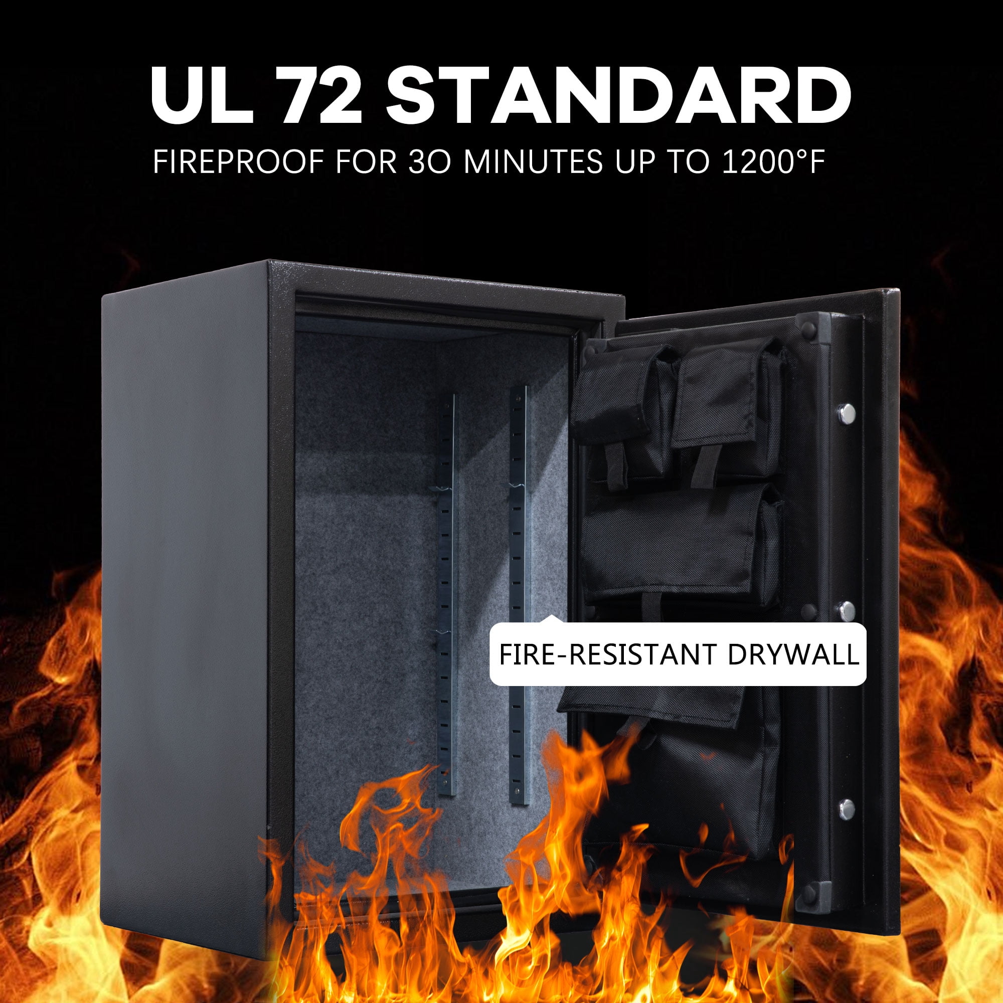 VALINIRT Fireproof Safe with Fingerprint & Programmable Keypad, Home Safe with Removable Shelf, Fire Proof Safe for Home Documents, 26"H × 17"W × 14"D (Black-with Gun Bag)