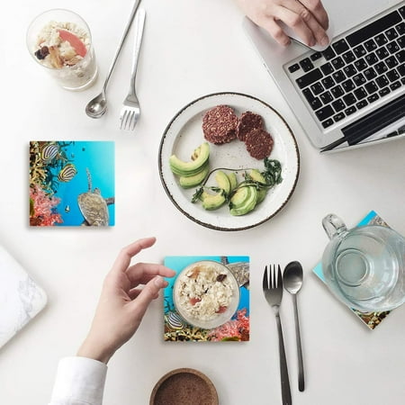 

ZHANZZK Sea Turtle Set of 6 Coaster for Drinks Absorbent Ceramic Stone Coasters Cup Mat with Cork Base for Home Kitchen Room Coffee Table Bar Decor