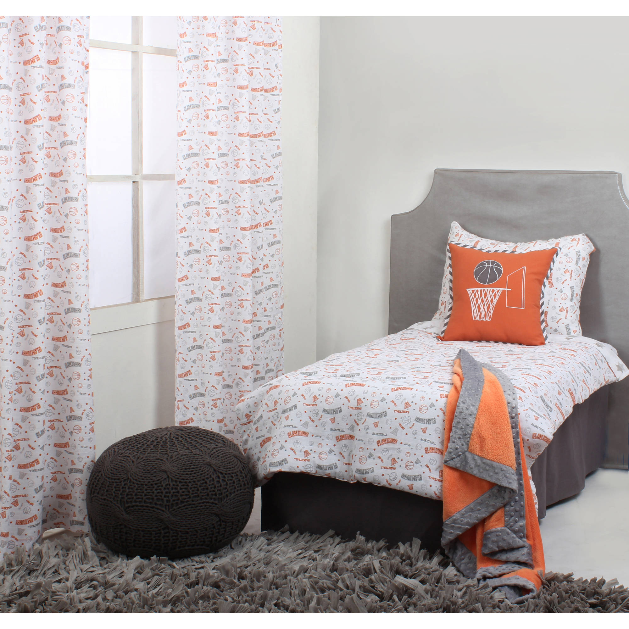 Bacati - Sports 100% Cotton Muslin 4-Piece Toddler Bedding Set, Basketball Orange/Grey