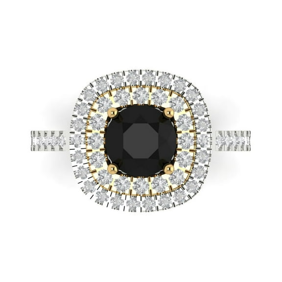 Halo Engagement Ring for Women - 1.615ct Natural Onyx in 18K White/Yellow Gold Promise Ring