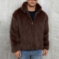 thumbnail image 2 of ZUKMRJPC Men's Vintage Faux Fur Coat Zipper Lapel Warm Soft Comfy Winter Cardigans Coats Long Sleeve Loose Fit Lapel Thick Jacket, 2 of 7