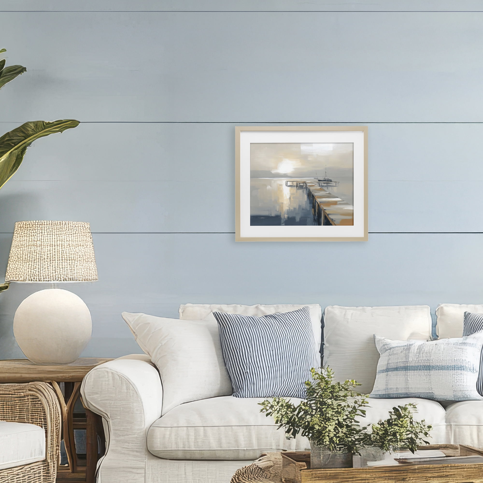 Stupell Industries Pier with Sailboat Seascape Birch Framed Print Under Glass, design by Kim Curinga