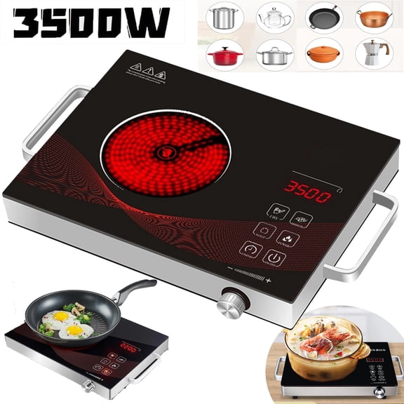Jewelry Electric Ceramic Stove,3500W Single Burner Electric Cooktop,Portable Burner Hot Plate,Timer Electric Stove,Countertop Electric Stove top for Home,Camping,RV,Child Lock,BBQ,Stir Fry
