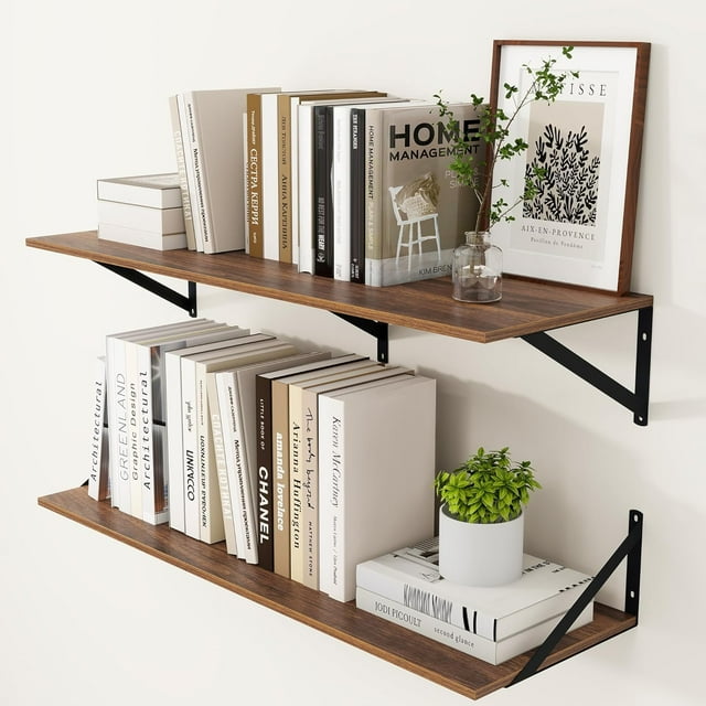 Rustic Floating Shelves for Wall W x D Wood Deep Wall Shelves Set of Wide Floating Bookshelf for Living Room Kitchen Office Bedroom Storage & Decoration wi
