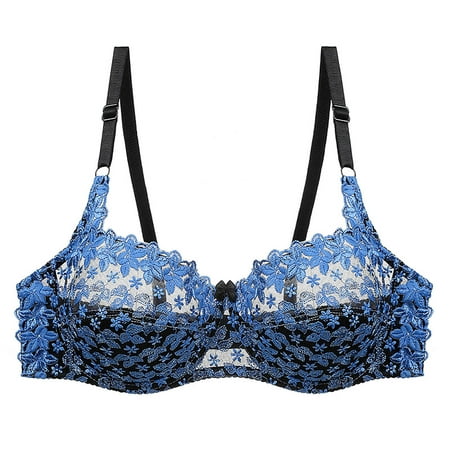 

RYRJJ Unlined Underwire Bra Women s Minimizers Embroidery Lace Hollow Out Push Up Bra Wired Non-Padded Full Coverage Sexy Everyday Bras(Blue 3XL)