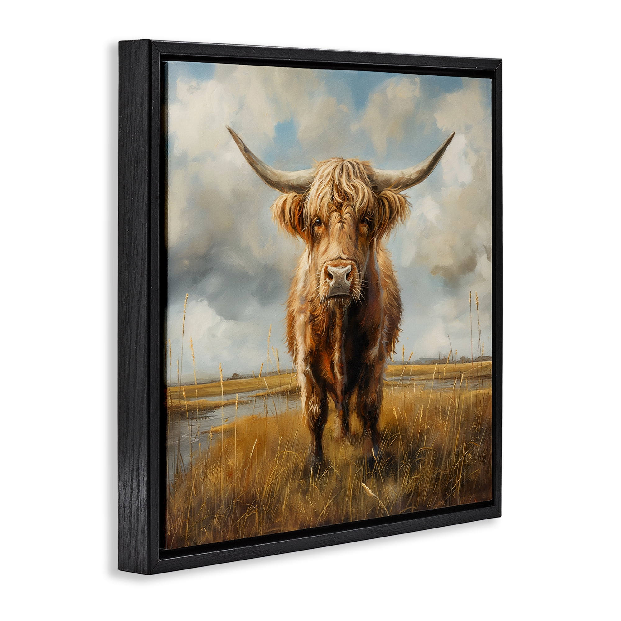 Stupell Industries Cattle on Scenic Farm Animals Painting Black Floater Framed Canvas Art Print Wall Art, 25 x 25