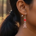 thumbnail image 3 of Delight Jewelry Red Beaded Bracelet and Earring Set, featuring Silver Plated Pink Ribbon with Stitching Charms, 3 of 4